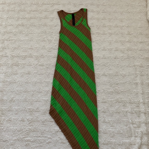 Brand new Petar Petrov green/brown Abbas asymmetric ribbed striped silk dress - Picture 5 of 8